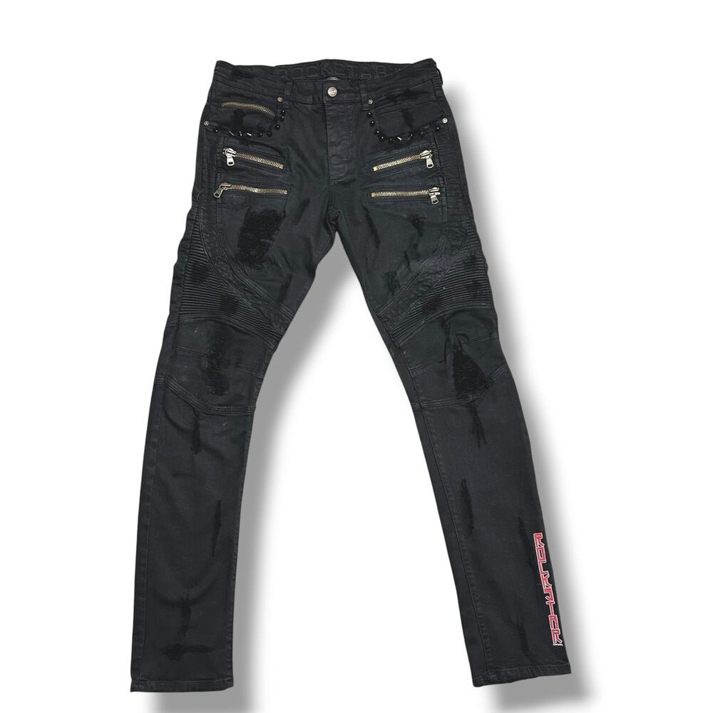Rockstar Original Sushi Black Moto Biker Jeans Studded Punk Goth Sz 32X34
